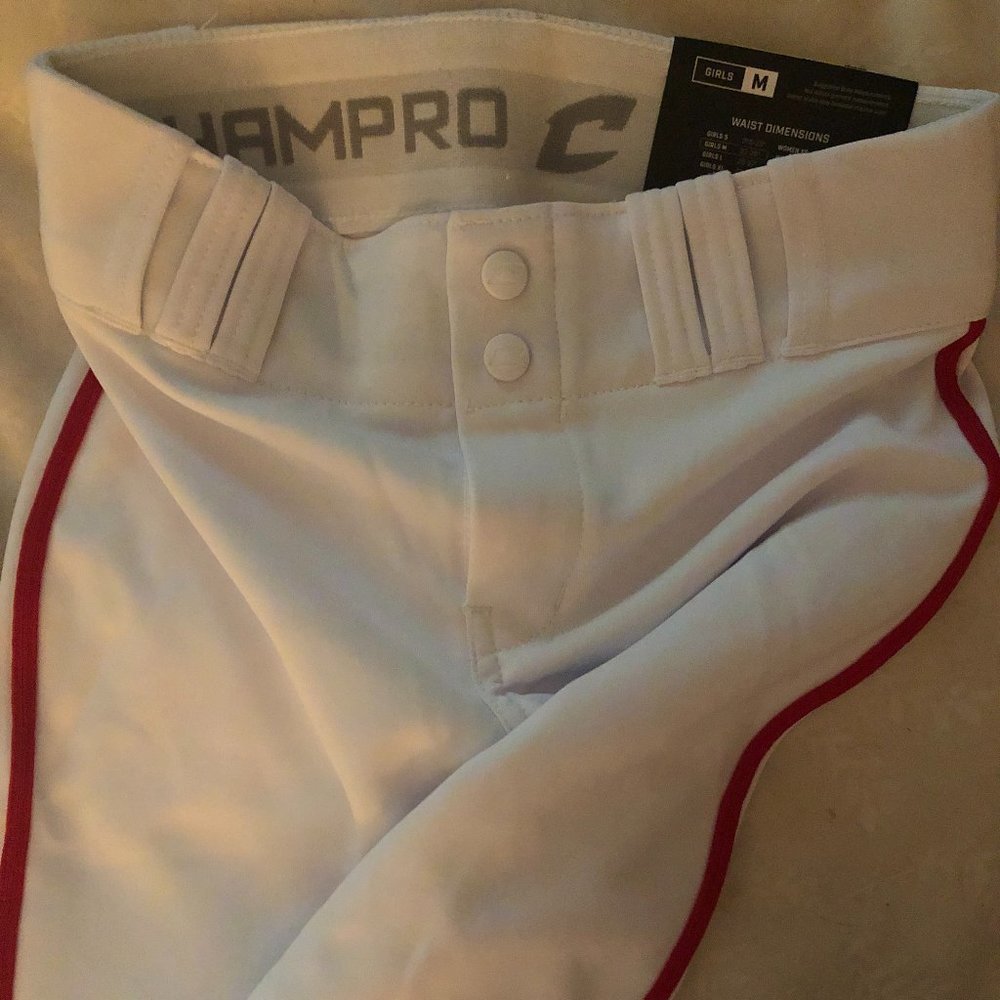Champro Softball Fastpitch Pants Red Piping Braid Girls Youth M - Picture 2 of 5
